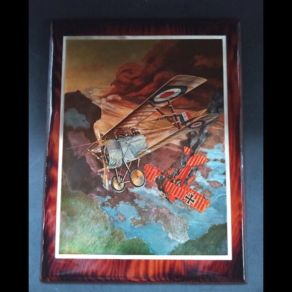 Vintage Dogfight British and German Aircraft WWI on Cypress Wood Wall Art Decor - Picture 1 of 7